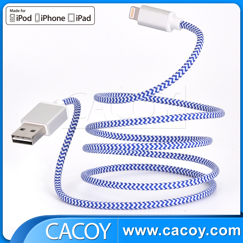 Double-side USB design 2.4A 1m braided lightning USB cable for iPhone